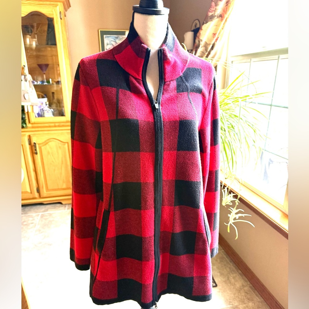 Adrienne Vittadini Red and Black Buffalo Plaid Utility Jacket - Picture 3 of 6